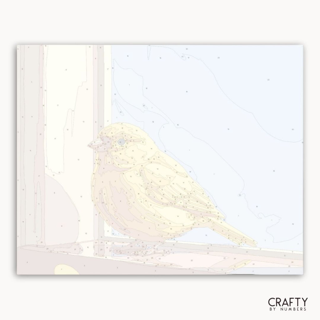 Numbered canvas preview for the Golden Window Canary paint by numbers kit