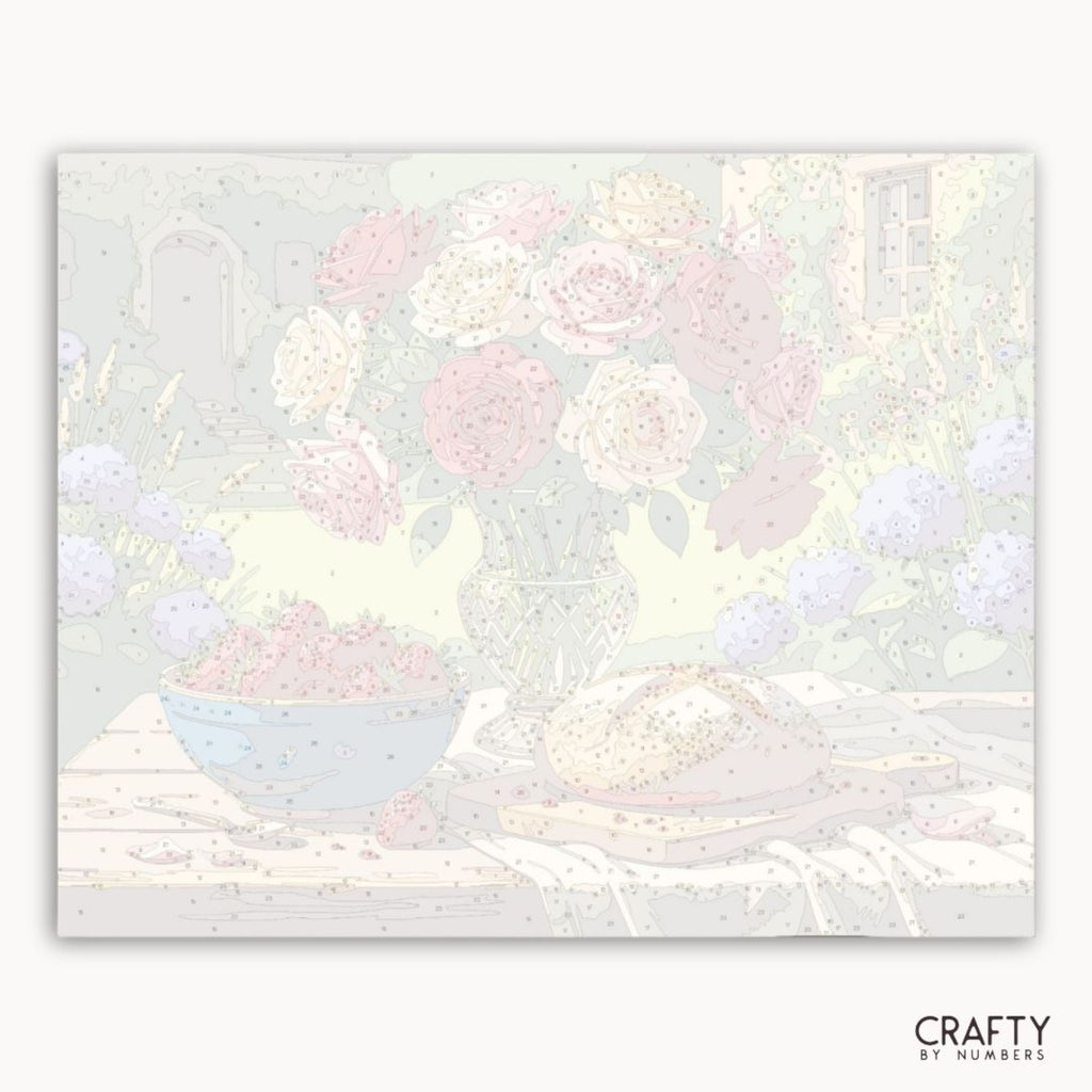 Numbered canvas preview for the Roses And Summer Table paint by numbers kit