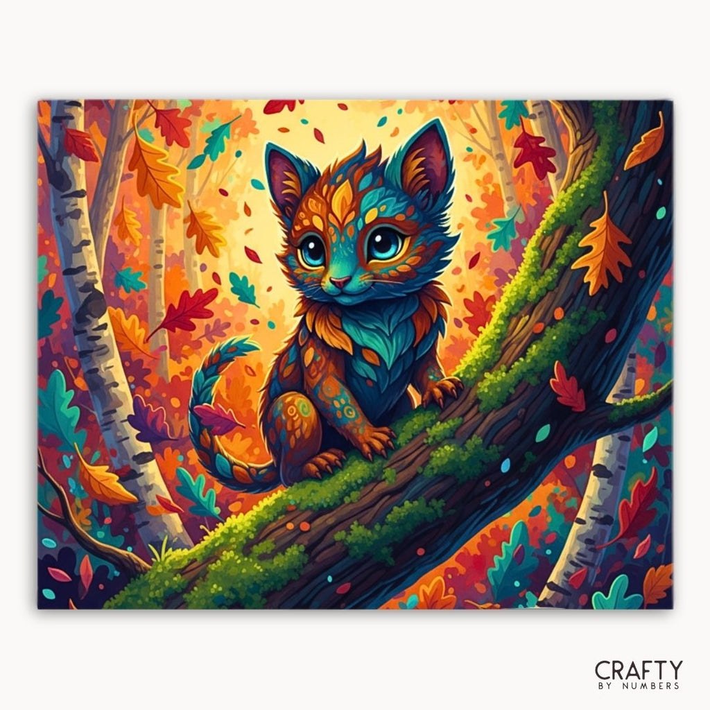 Autumn Forest Fantasy Kitten paint by numbers artwork on canvas