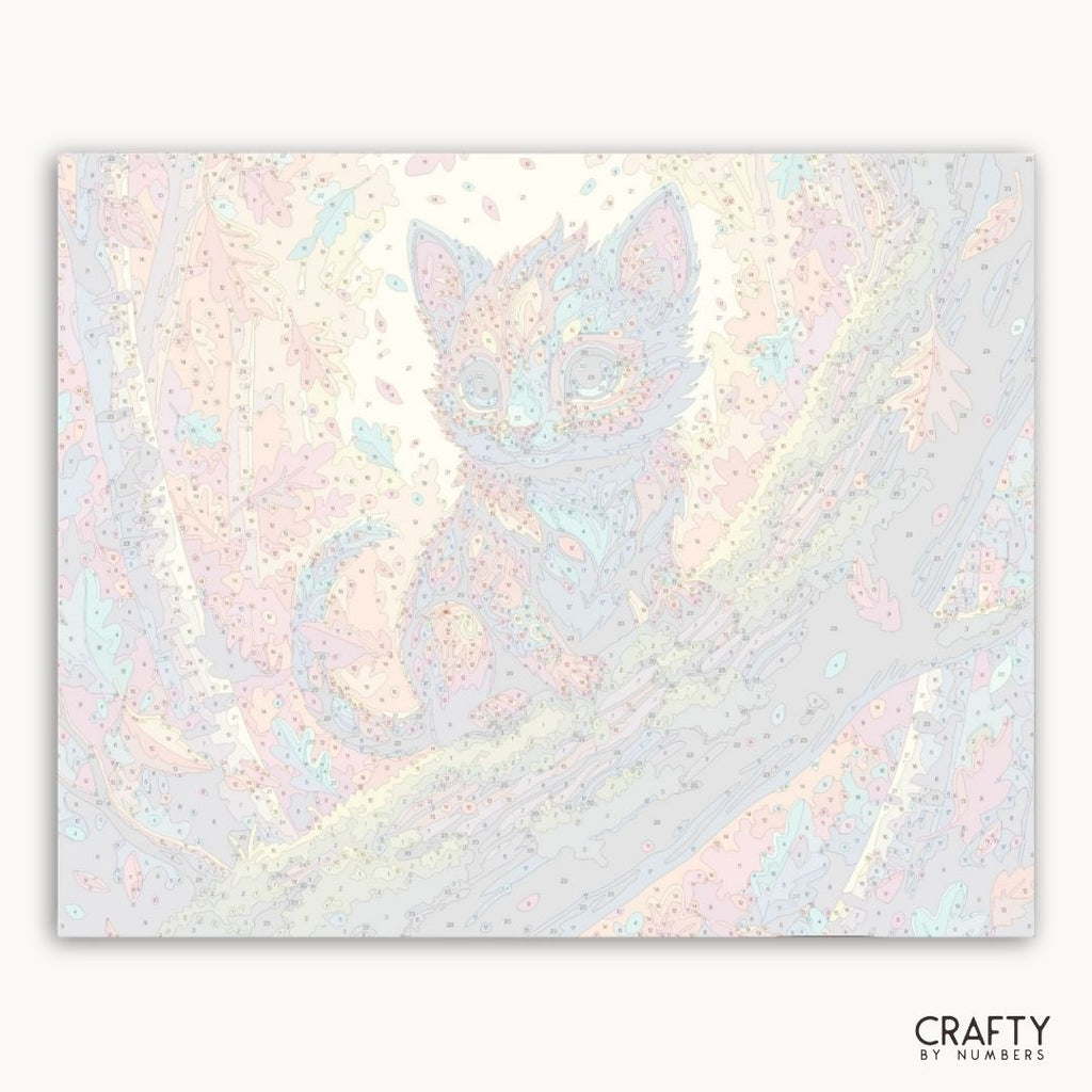 Numbered canvas preview for the Autumn Forest Fantasy Kitten paint by numbers kit