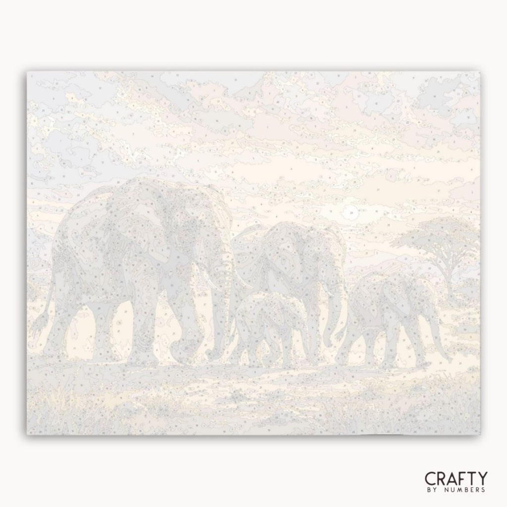 Numbered canvas preview for the Elephant Family paint by numbers kit