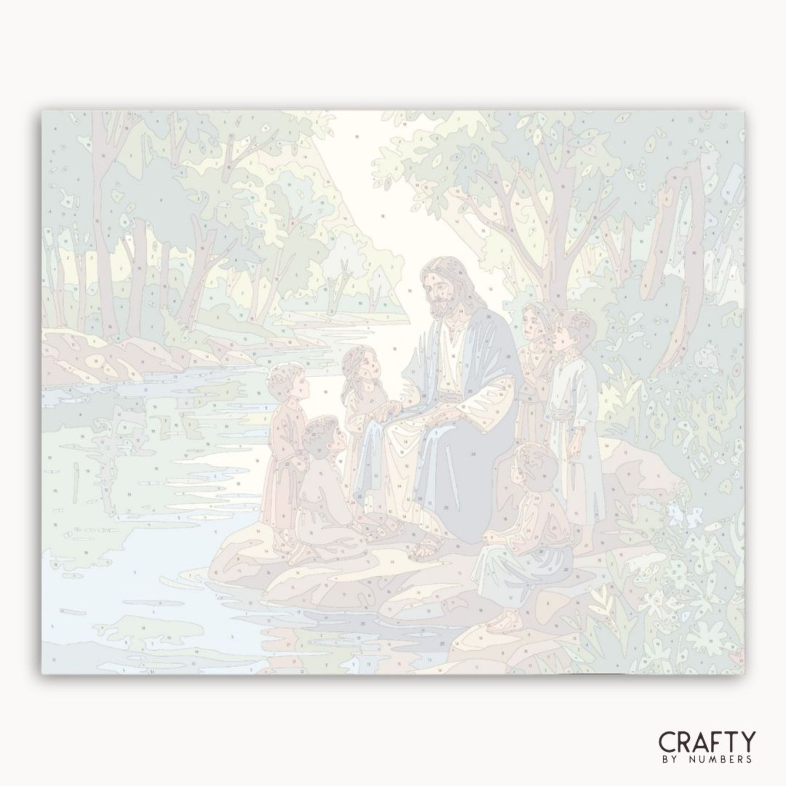 Numbered canvas preview for Sacred River Teaching paint by numbers with outlined color sections