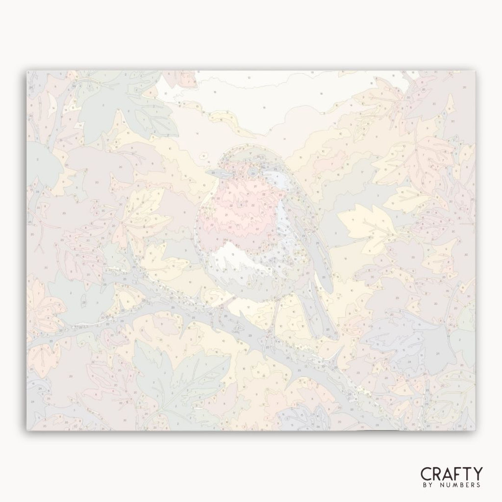 Numbered canvas preview for the Autumn Ember Robin paint by numbers kit