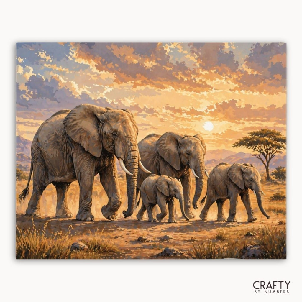 Elephant Family paint by numbers artwork on canvas