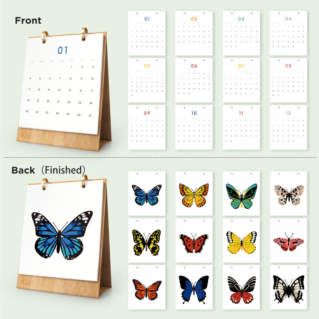 Kalender mit Schmetterlingsmotiven auf der Vorder- und Rückseite