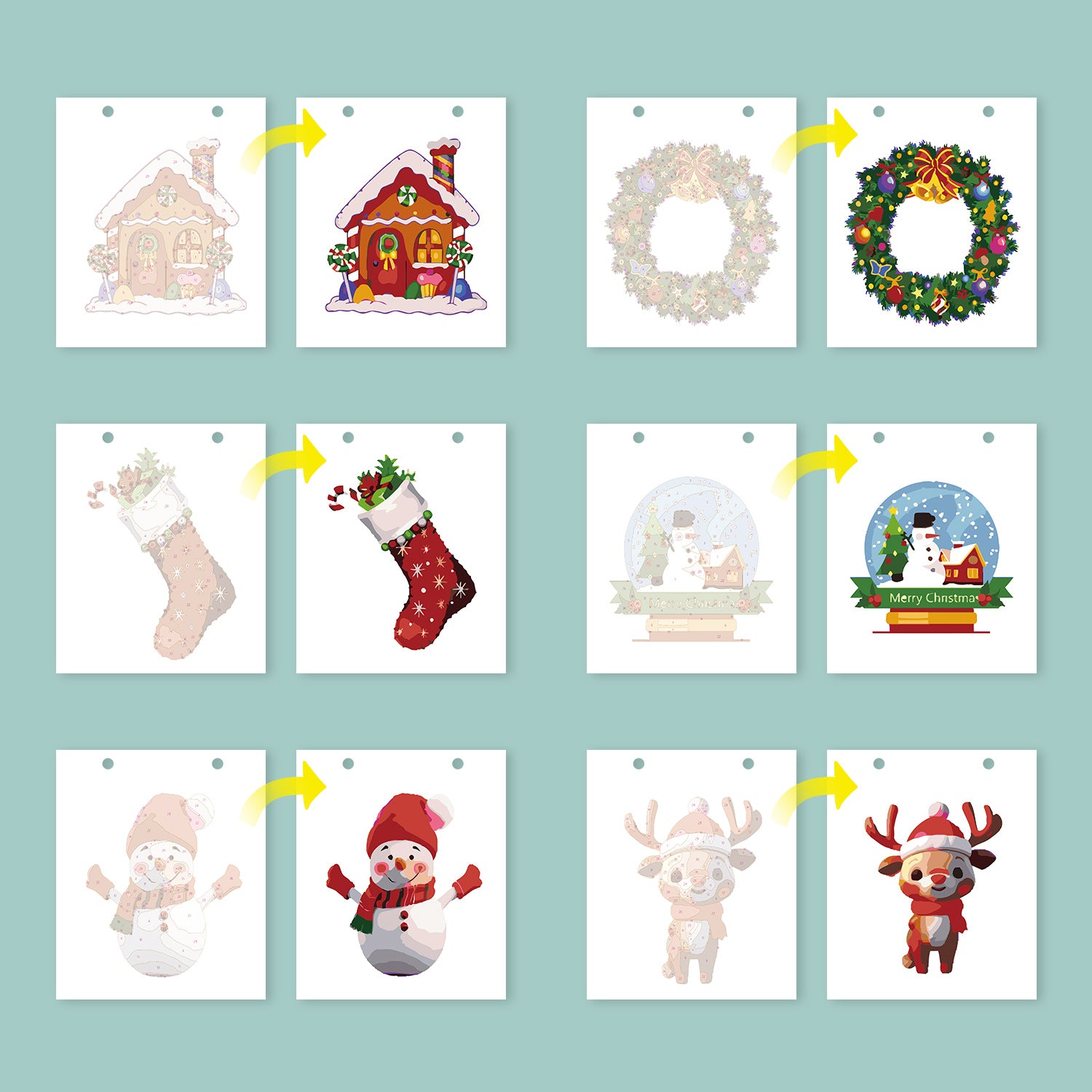 Set of Christmas-themed wall decorations on a light blue background