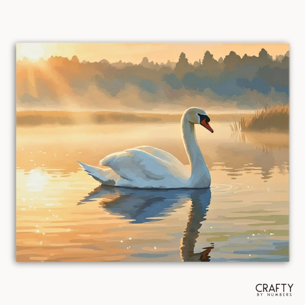 Golden Dawn Swan paint by numbers artwork on canvas