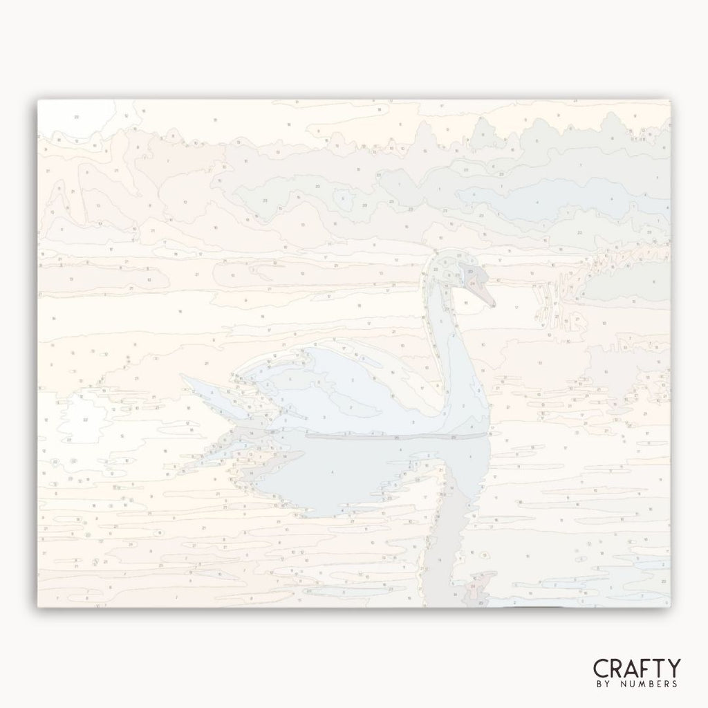 Numbered canvas preview for the Golden Dawn Swan paint by numbers kit