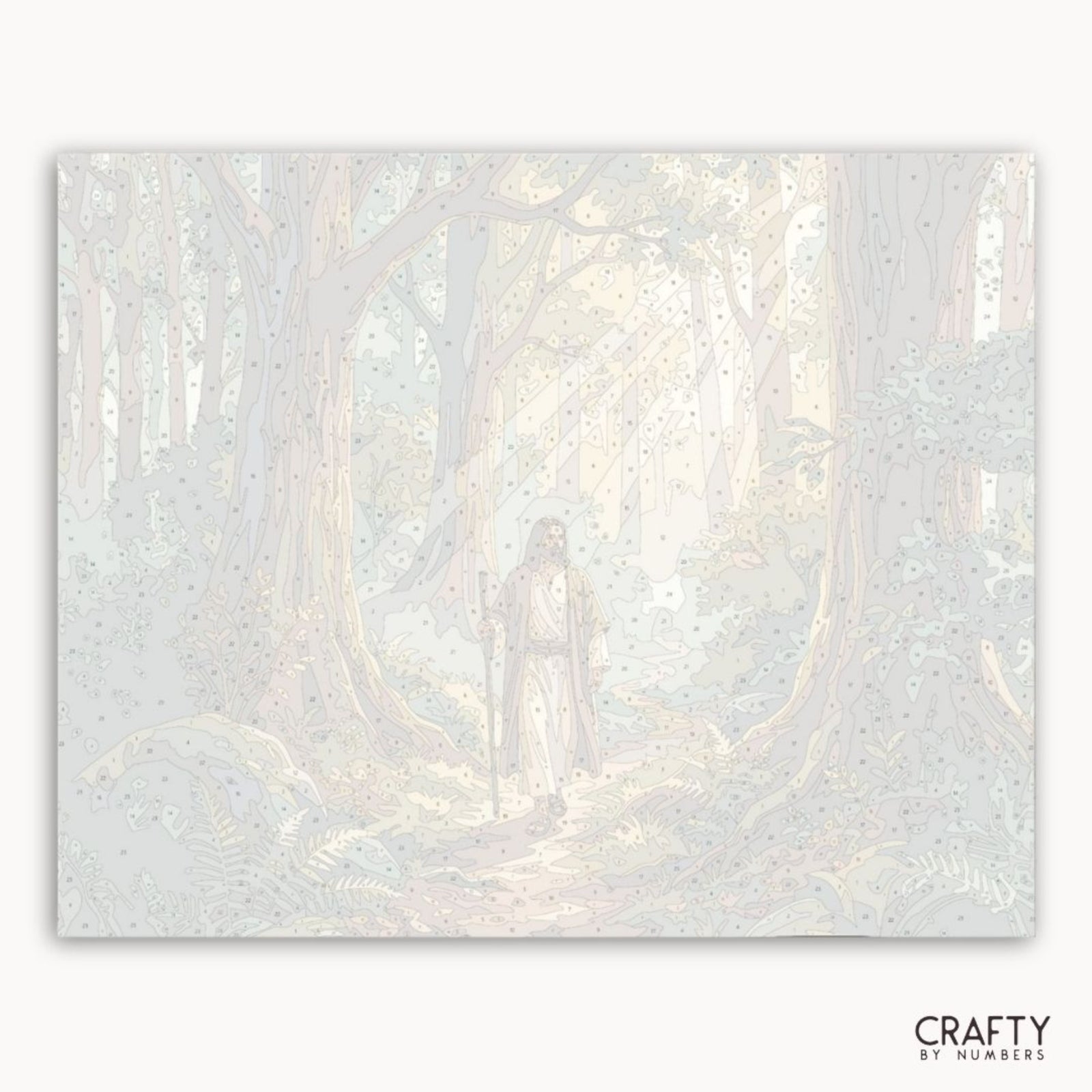 Numbered canvas preview for Sacred Forest Walk paint by numbers with outlined color sections