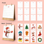 Calendar with Christmas-themed designs on a pink background