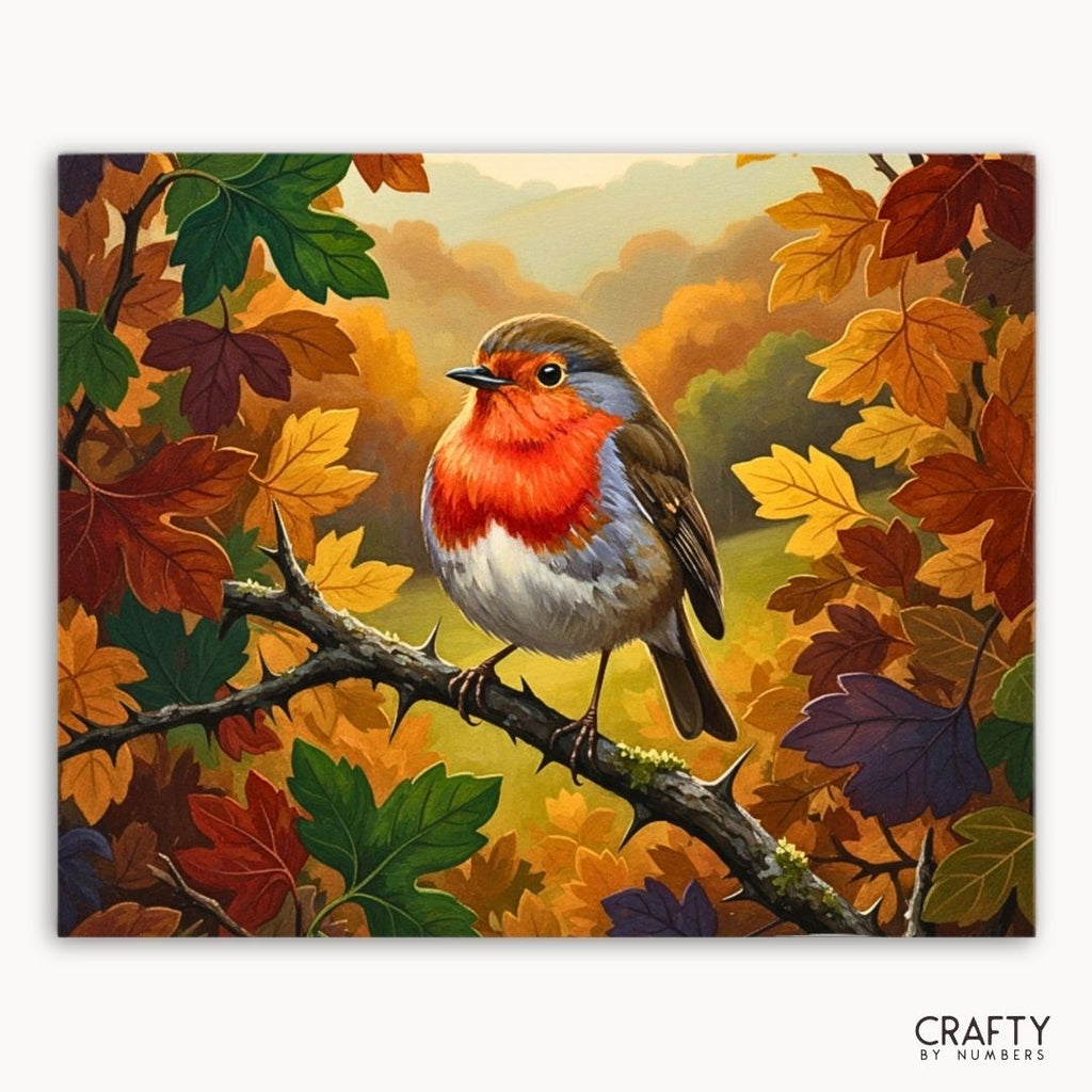 Autumn Ember Robin paint by numbers artwork on canvas