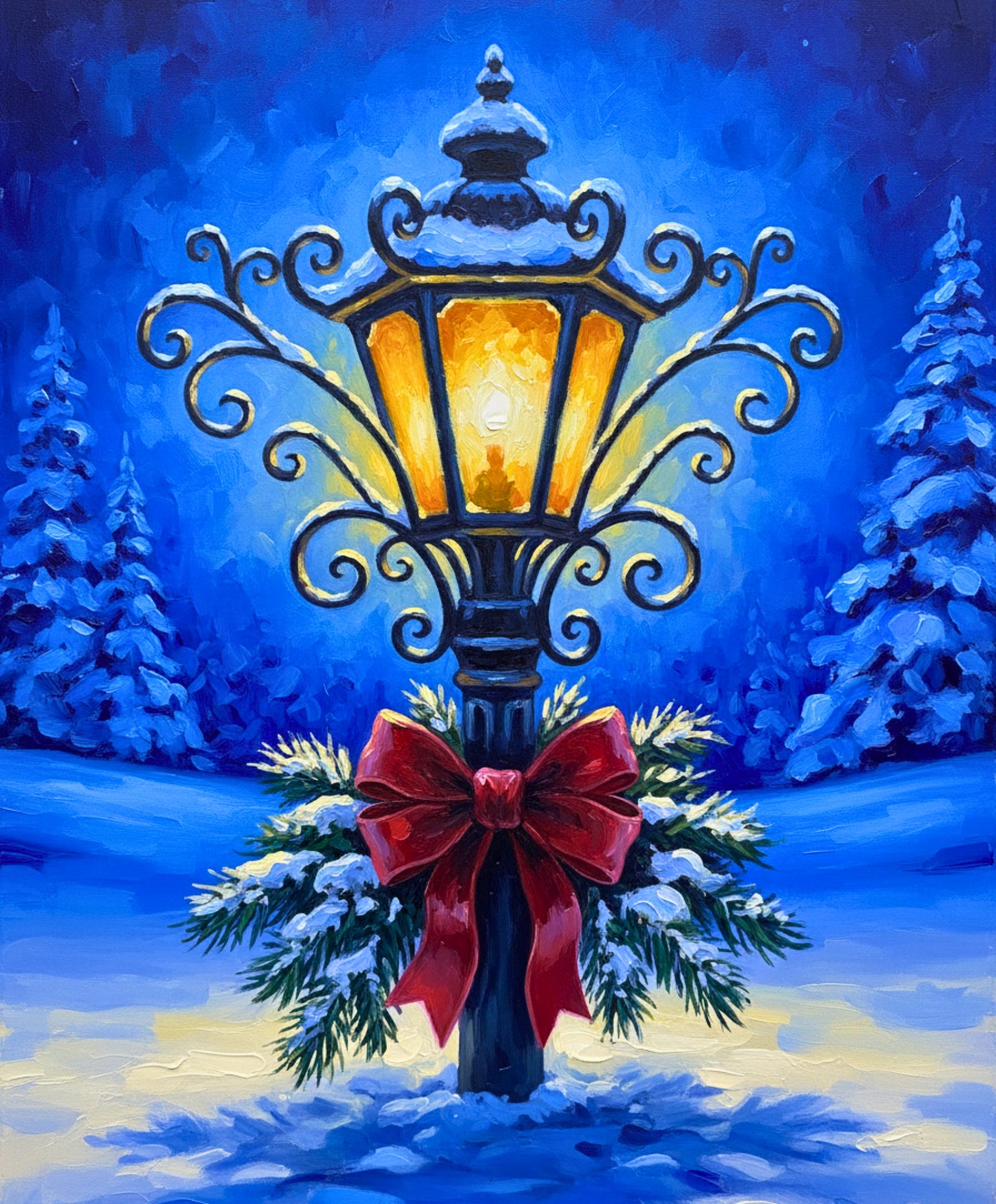 Lamplight & Lace Snow paint by numbers artwork