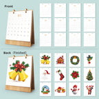 Calendar with Christmas-themed designs on a light blue background