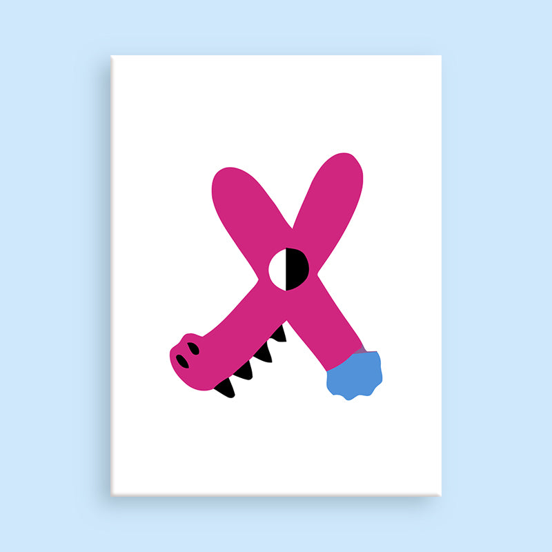 Colorful letter 'X' design on a light blue background