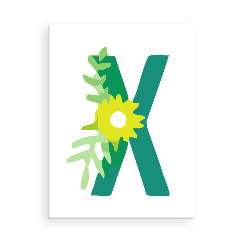 Letter 'X' with a floral design on a white background