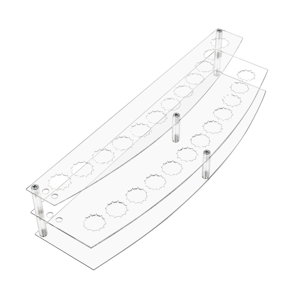 Clear acrylic tray with multiple small round holes on a white background