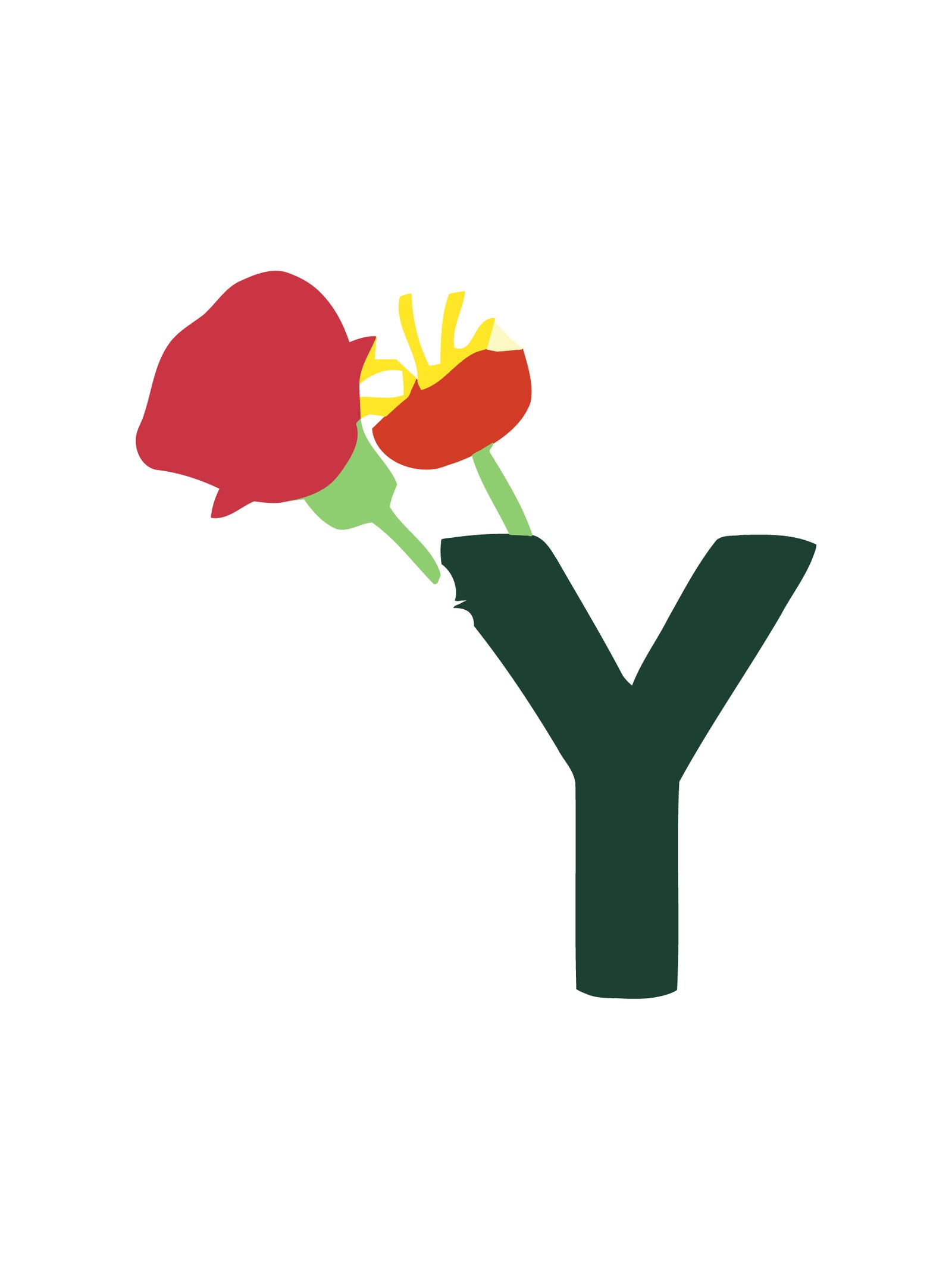 Buchstabe „Y“ mit roten Blumen auf weißem Hintergrund