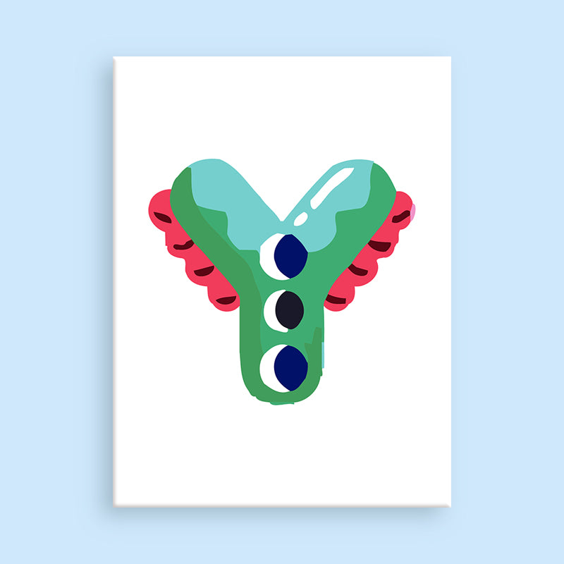 Colorful letter 'Y' design on a white background with a light blue border