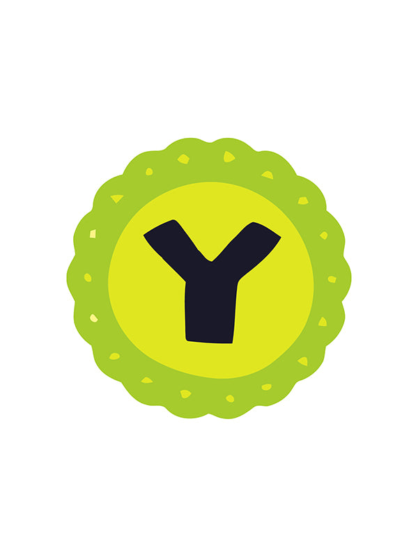 Circular logo with a green border and yellow center featuring the letter 'Y'.