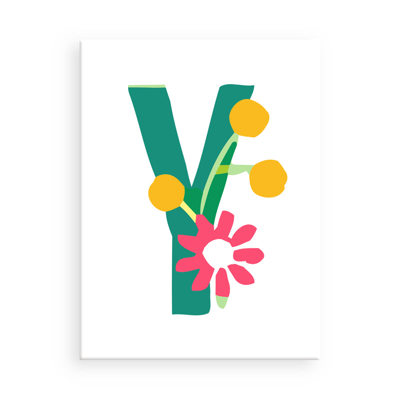 Colorful letter 'Y' with flowers on a white background