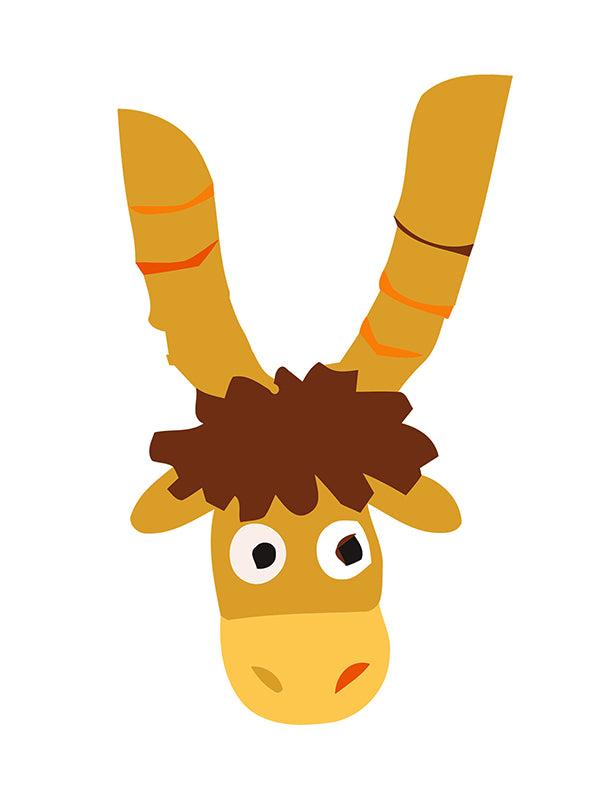 Cartoon donkey head with brown hair on a white background