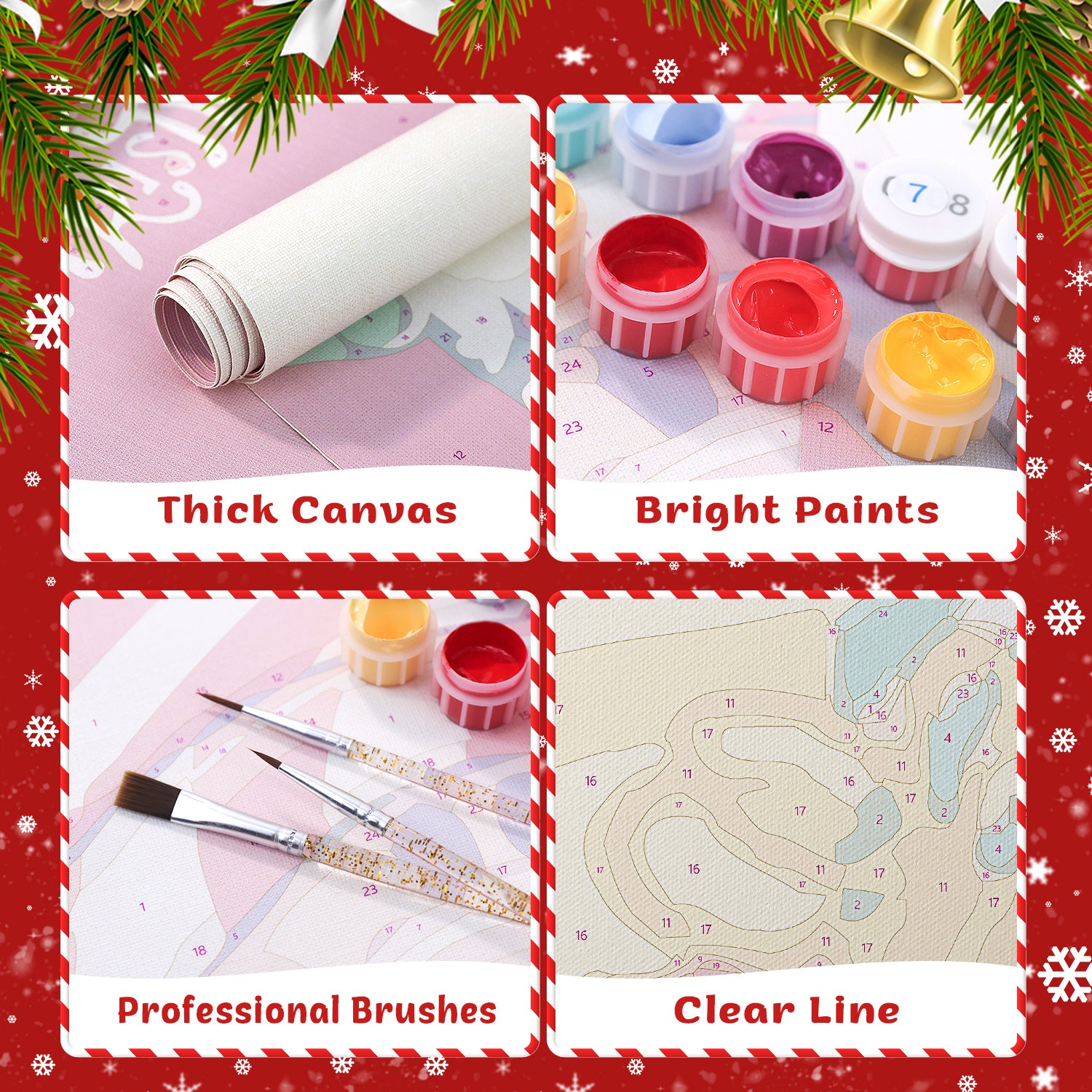 Collage of art supplies with labels on a festive background