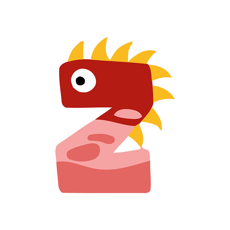 Cartoonish red creature with yellow spikes on a white background