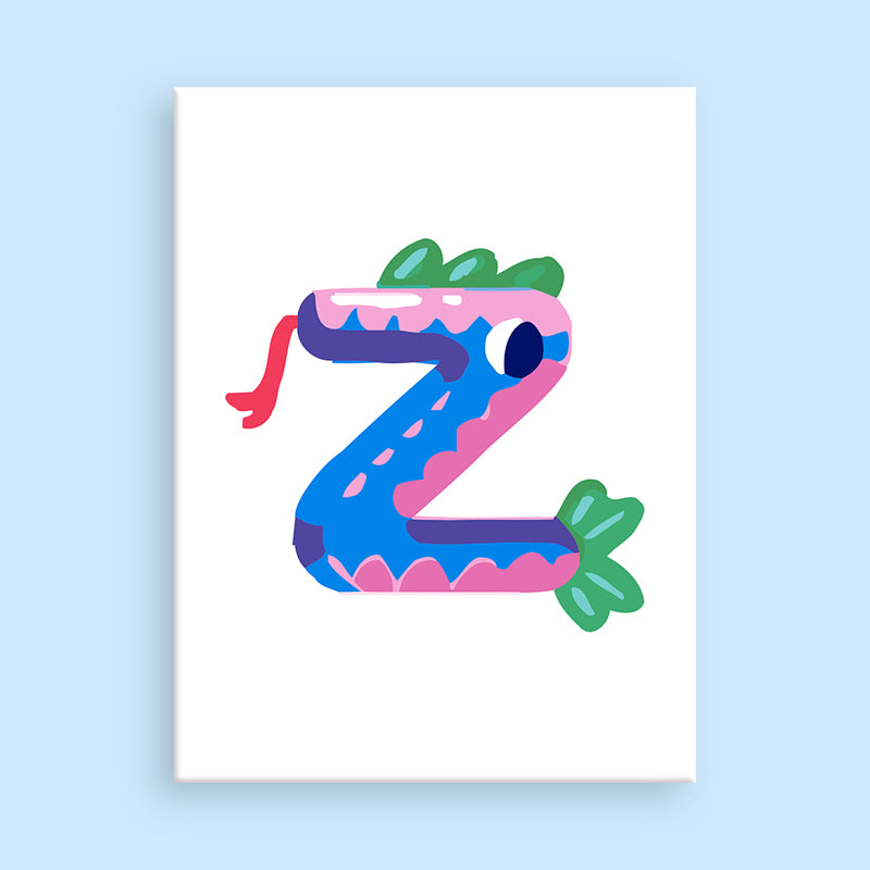 Illustration colorée de la lettre « Z » sur fond bleu clair