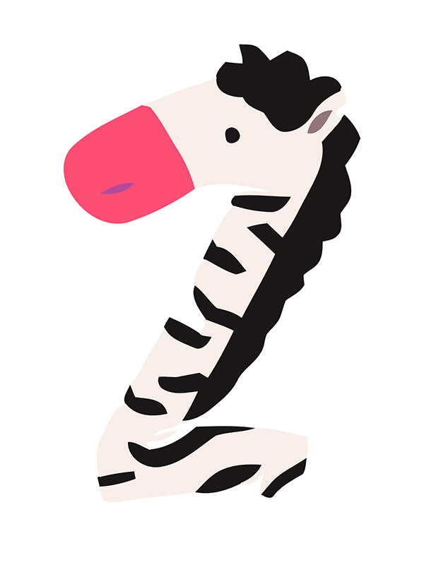 Cartoon zebra with a pink tongue on a white background