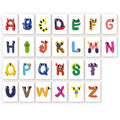 The kit features 26 mini canvases, each depicting a cheeky little monster representing a letter of the alphabet. Each monster has unique quirky details like stripes or spikes, making learning the ABCs fun and creative.