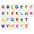 The kit features 26 mini canvases, each depicting a cheeky little monster representing a letter of the alphabet. Each monster has unique quirky details like stripes or spikes, making learning the ABCs fun and creative.