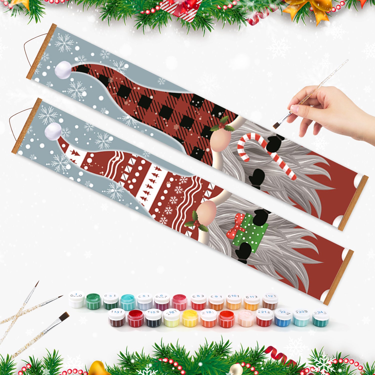 Painting kit with a gnome design on a white background