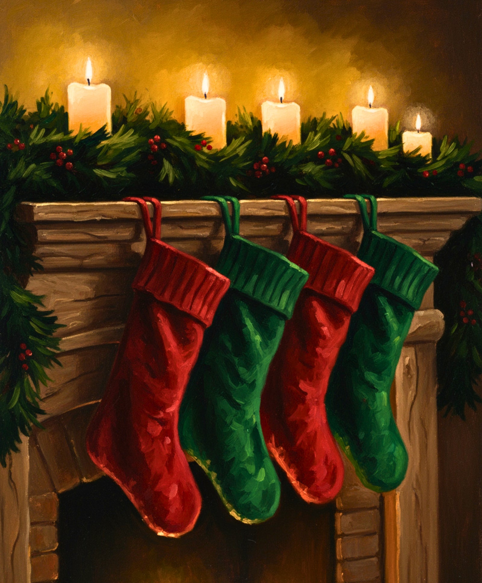 Four Stockings Hung paint by numbers artwork