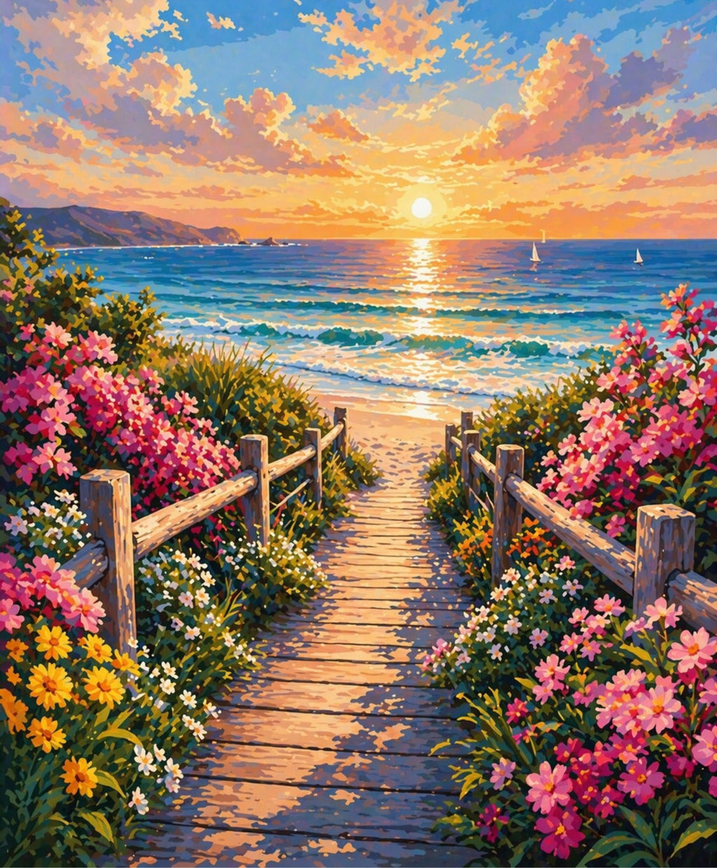 Finished Sunset Beach Path paint by numbers artwork