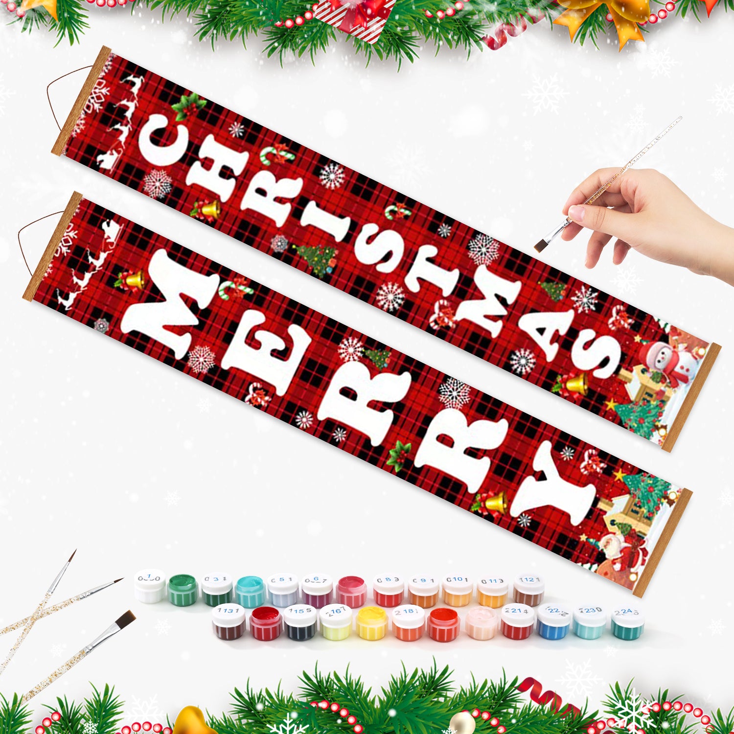 Decorative Christmas banner with festive design on a white background