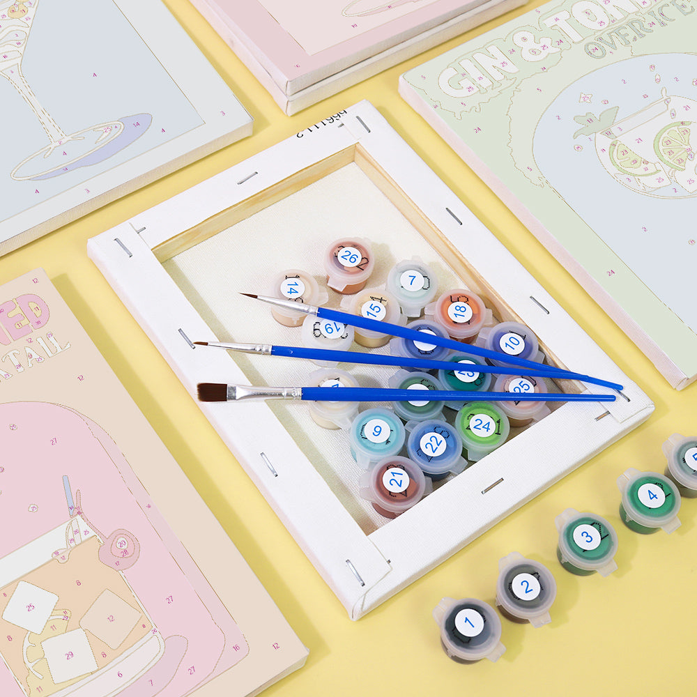 Miniature paint by numbers set with a tropical cocktail design