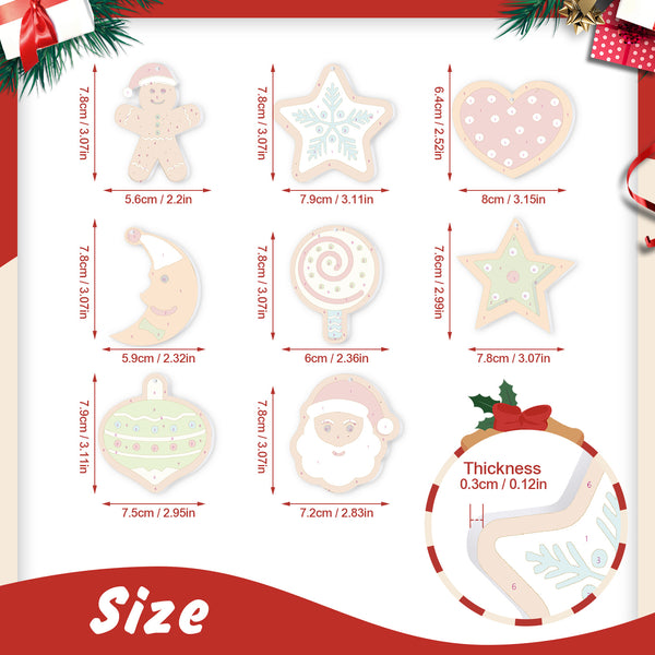 Illustration of Christmas-themed cookies with measurements on a white background