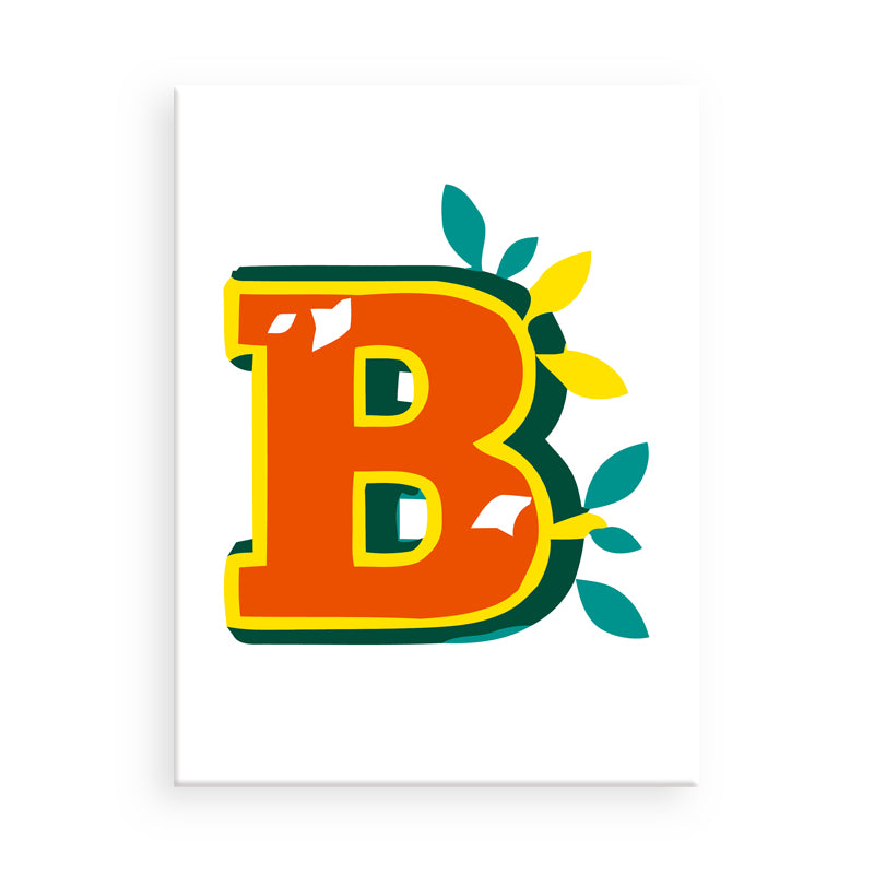 Colorful letter 'B' with decorative elements on a white background