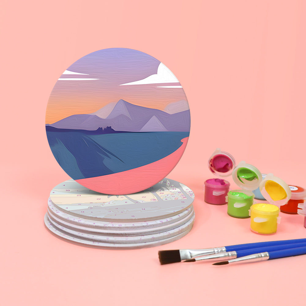 Nature-inspired paint by numbers landscapes, canvas painting kit with step-by-step guide.