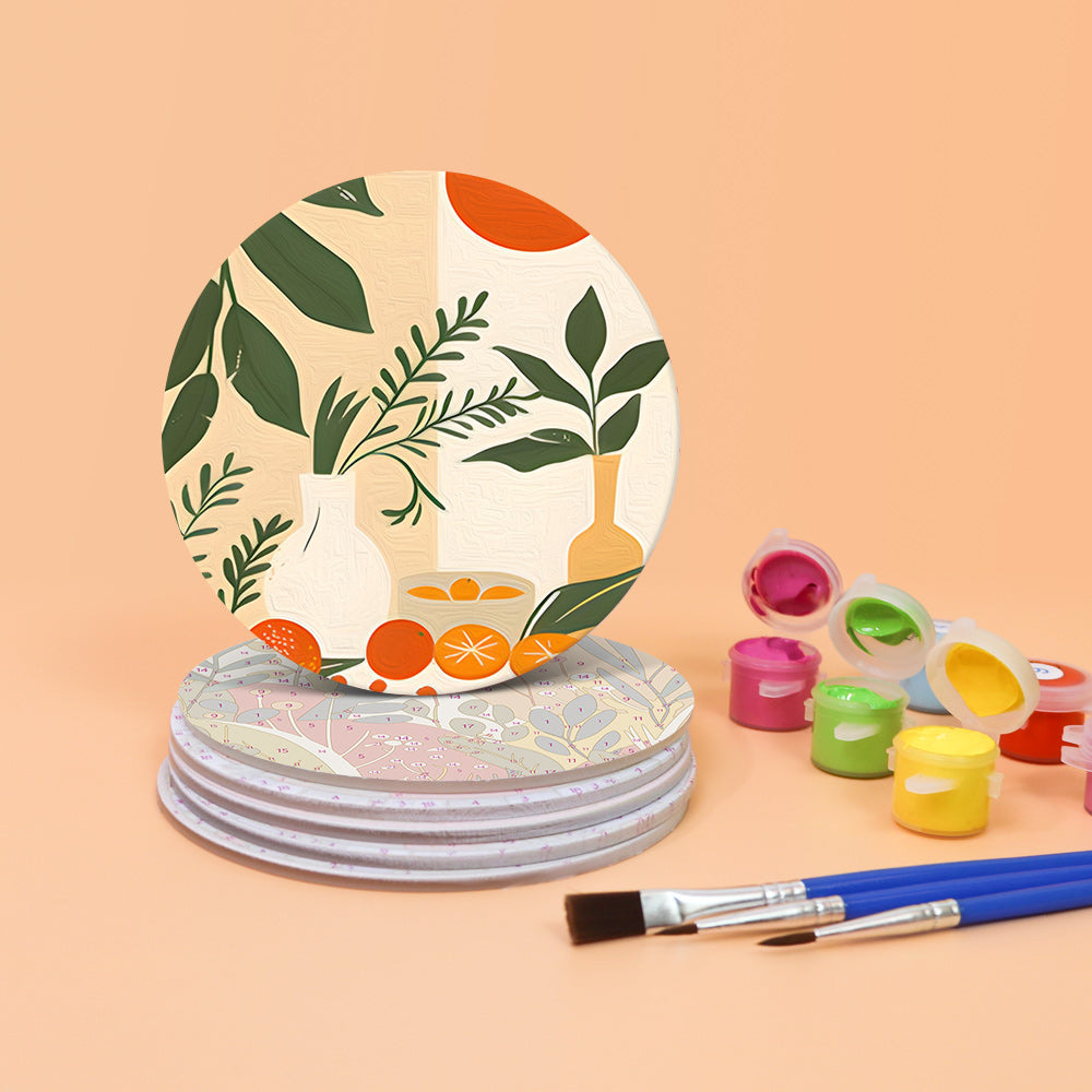 Set of Earthy Elegance Coasters painted with famous landscape paintings motifs resembling famous artists paintings.