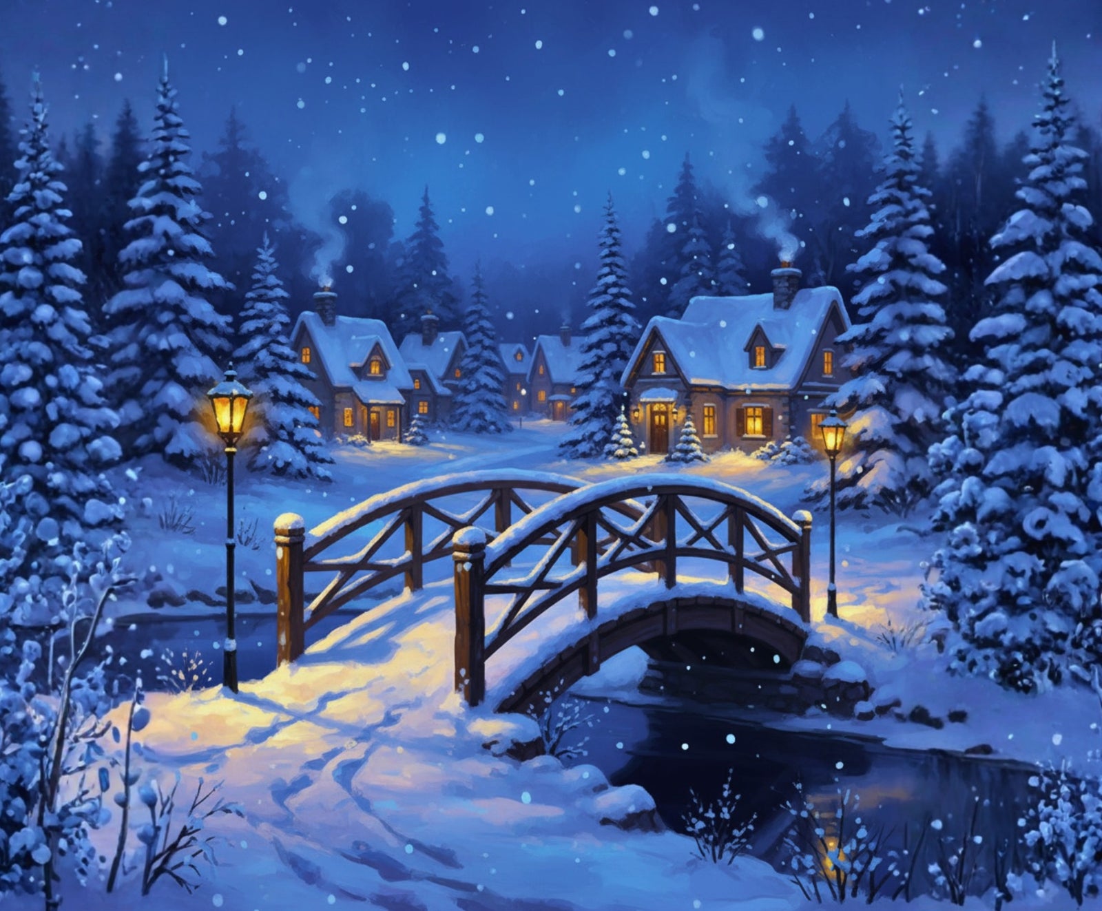 Bridge to Christmas Eve paint by numbers artwork