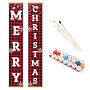 Two Christmas-themed banners with paint supplies on a white background