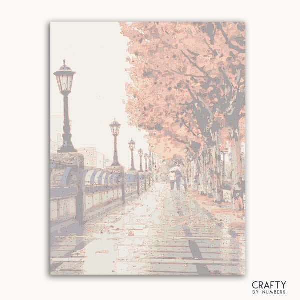 Autumn rain paint by numbers kit with a peaceful forest scene