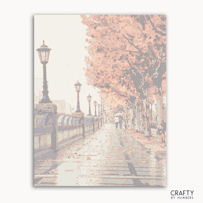 Autumn rain paint by numbers kit with a peaceful forest scene