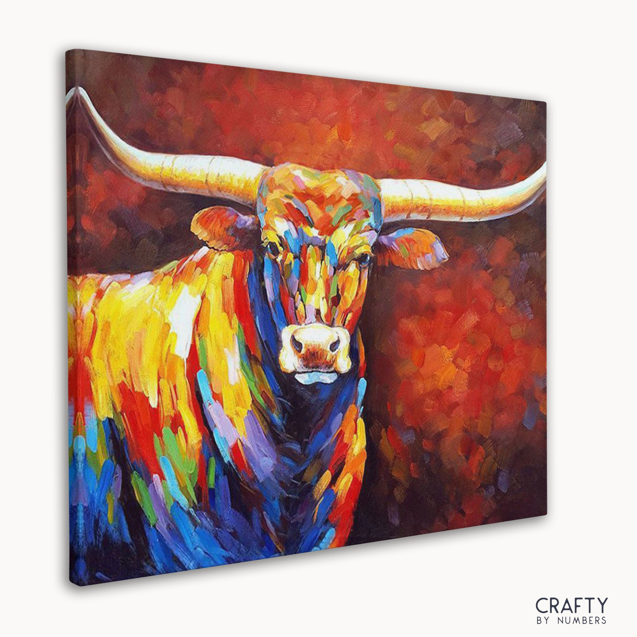 Detailed Texas Longhorn paint by number inspired by van gogh famous paintings and famous abstract paintings styles.
