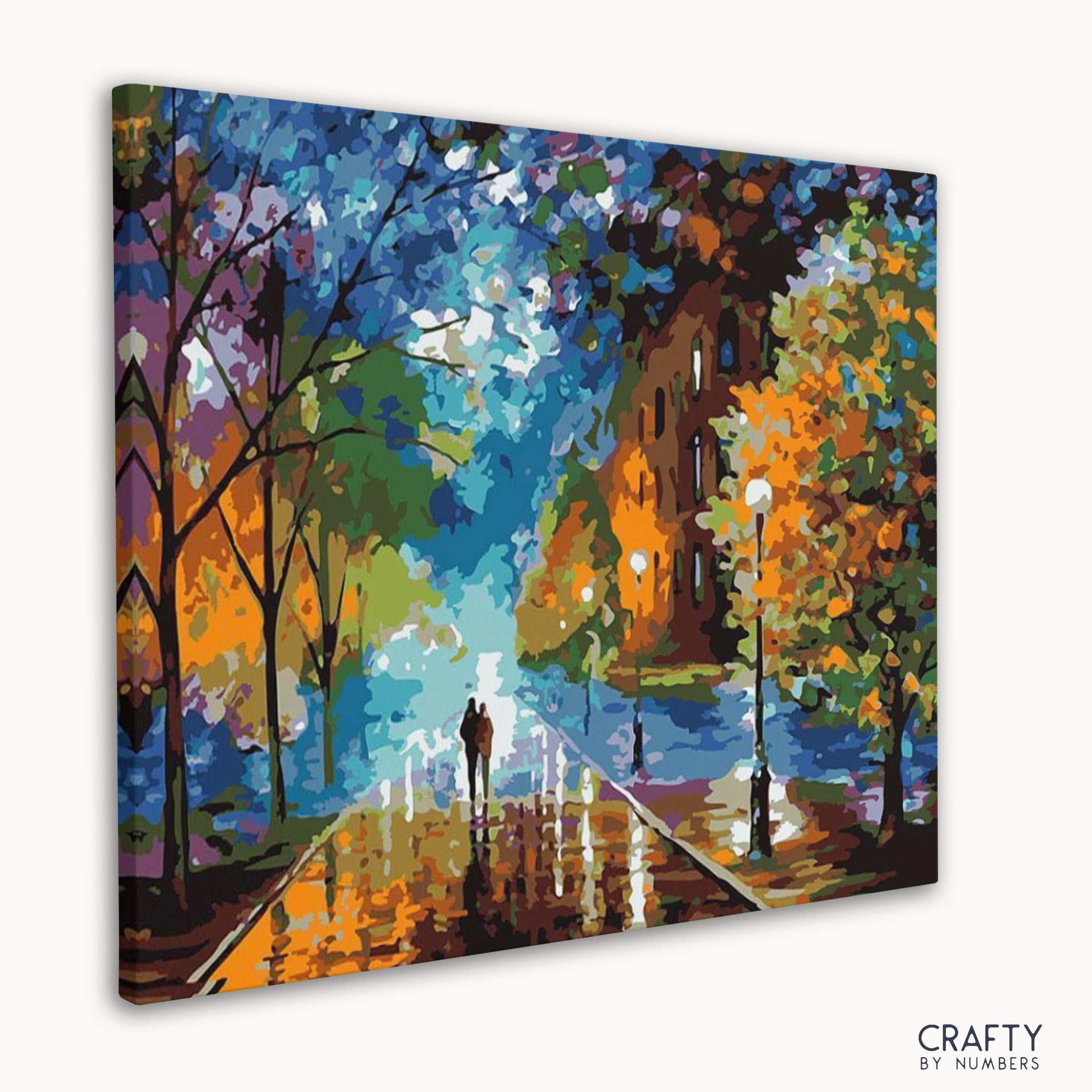 Close-up of numbered boxes on Romantic Walk in the Rain canvas