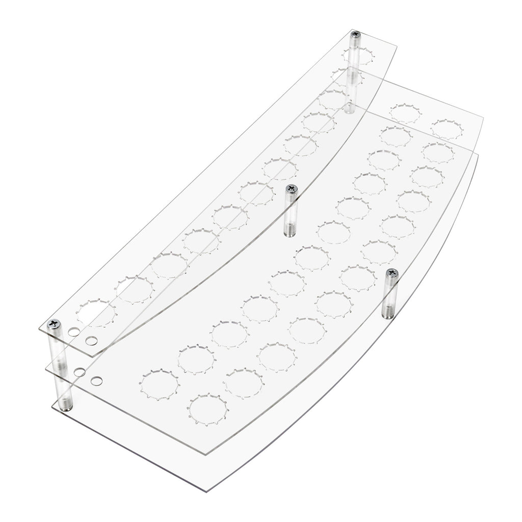 Molde de plástico transparente con cavidades circulares sobre fondo blanco.