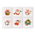 A set of six paint-by-numbers canvases with cartoon penguins dressed in holiday attire.