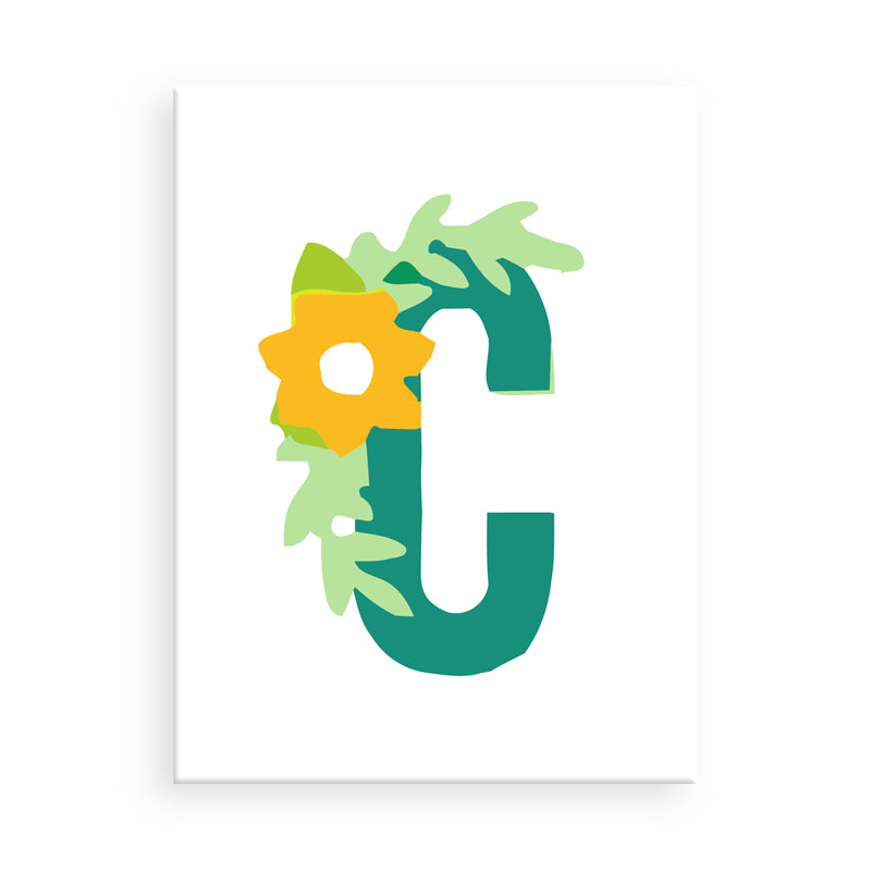 Decorative letter 'C' with floral elements on a white background