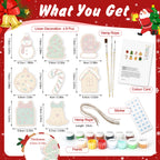 Product set with Christmas-themed items including linen decorations, hemp rope, paint bottles, and a color card on a festive background.